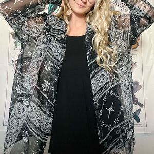 Button up sheer patterned shirt